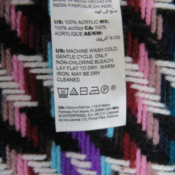 Chico's Houndstooth Ruana Wrap Shall Poncho Knit Sweater Rainbow Tassels Cozy - Picture 5 of 8